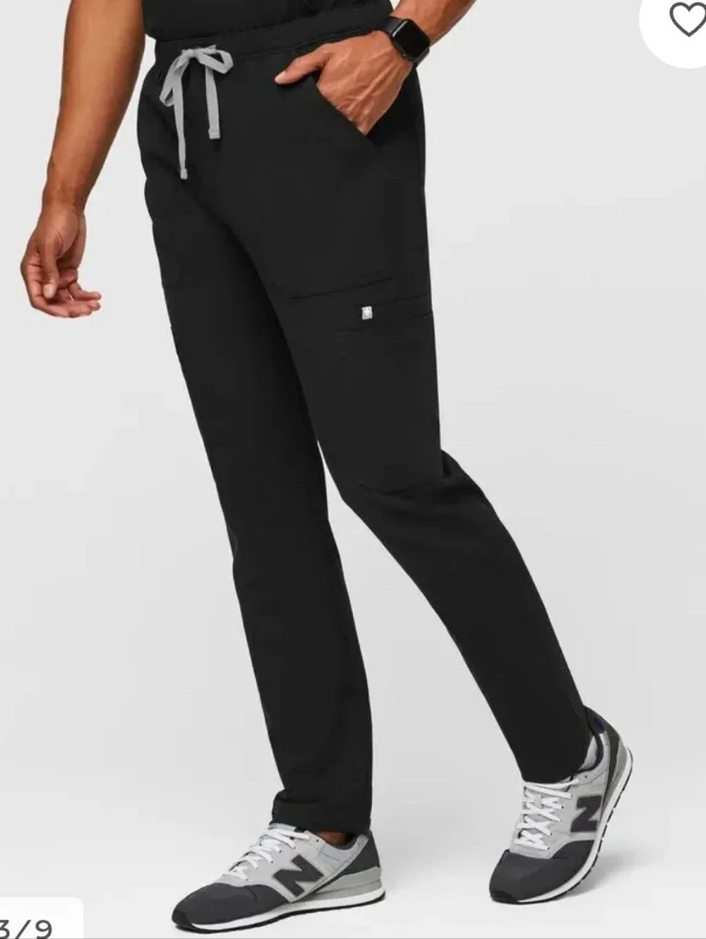 Figs Men's Black Cairo Slim Cargo Short Scrub Pants w/Gray Drawstring